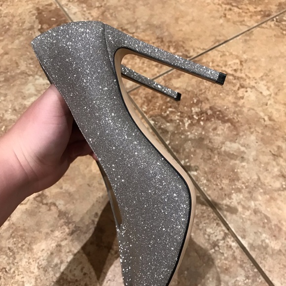 Jimmy choo SOPHIA 85 Silver Fine Glitter Pumps